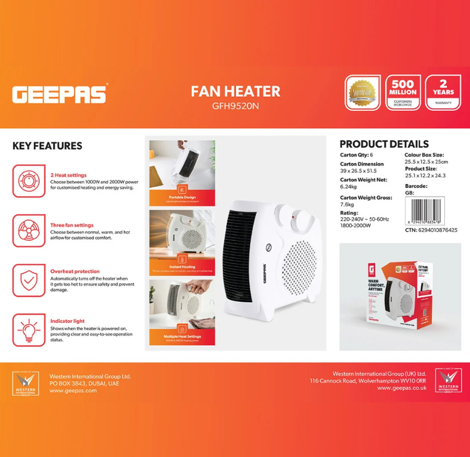 فن هیتر پرتابل ۲۰۰۰ وات جیپاس (Geepas) مدل GFH9520