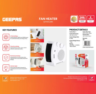 فن هیتر پرتابل ۲۰۰۰ وات جیپاس (Geepas) مدل GFH9520