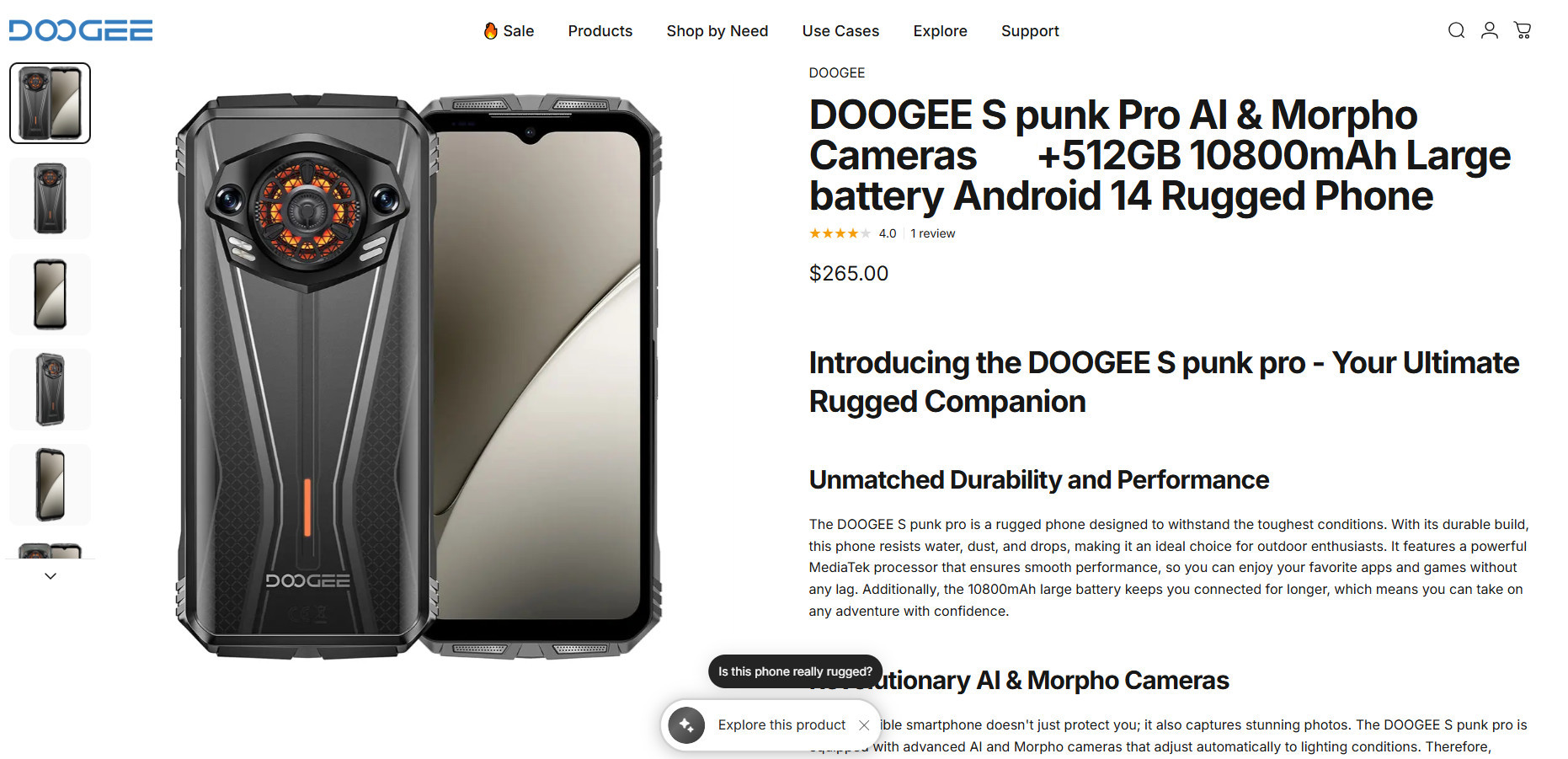 گوشی هوشمند جان‌سخت دوجی (DOOGEE) مدل S punk Pro - رم 32 گیگ | حافظه ۵۱۲ گیگ