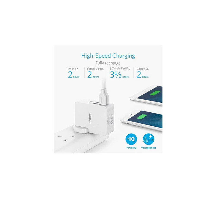 شارژر دیواری انکر Anker PowerPort 4 Lite — ۲۷ وات، ۴ پورت USB-A